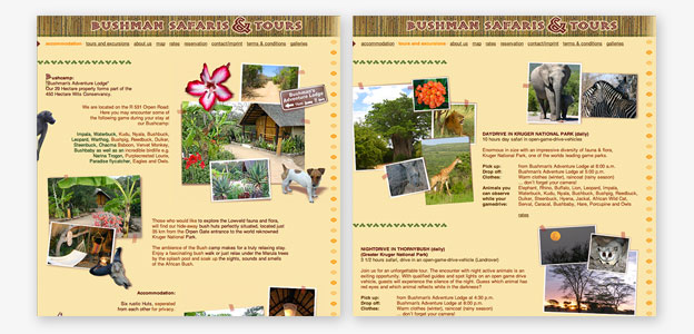 Bushmansafaris Homepage Folgeseiten